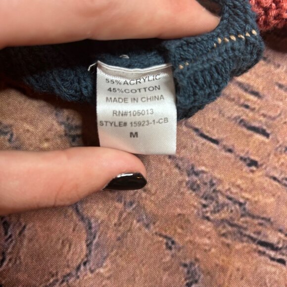 Andree By Unit 5 Color Block Open Knit Oversized Batwing Sleeve Sweater Womens M - Picture 5 of 6